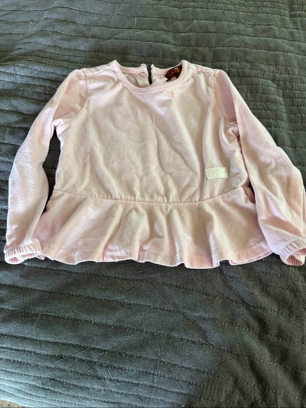 7 For All Mankind Light Pink Long-Sleeve Peplum Top